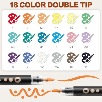 SUNEE 18 Colors Acrylic Paint Markers, Dual Tip Bullet & Brush Paint Pens with Automatic Ink Control System, Art Supplies for Adults & Teens, for Rock, Wood, Canvas, Glass Creative Projects - Image 3