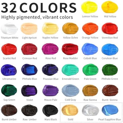 ARTALLY 66-Piece Acrylic Painting Kit with Desktop Easel,32 Colors Acrylic Paint Set(22ML), Paint Brush Set & Case, Brush Basin, Complete Art Supplies Painting Set for Adults, Artists, Beginners - Image 4