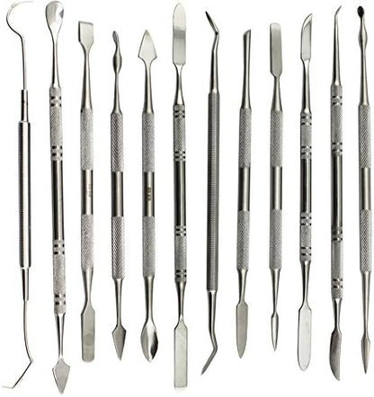 Wax Carvers Set Double Ended Dental Wax Modeling Sculpting Tools Dental Picks Polymer Pottery Clay Carving Tool Stainless Steel 12 Pieces by PHYHOO