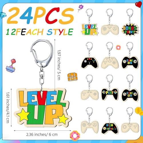 RattanView 24 Pcs Video Game Craft Keychains DIY Keychain, 12 Styles - Image 2