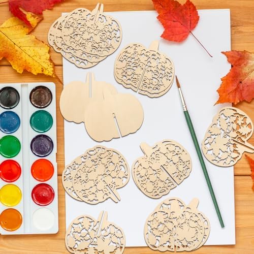 COCHIE DIY 3D Fall Pumpkin Wood Crafts to Paint for Kids Adults, Paintable Unfinished Wooden Slices for Craft, Cutouts Ornaments for Painting Decorations (24 PCS) - Image 6