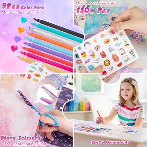 QIYVLOS 2 Pack DIY Journal Kit for Girls, Journaling Diary Toys for Ages 8-13, Arts and Crafts Birthday Stationery Set Gifts for Teen Girls Ages 8 9 10 11 12 13 14 Year Old - Image 4