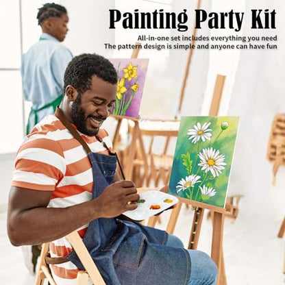 VOCHIC 4 Pack Sip and Paint Kit, Pre Drawn Canvas for Painting for Adults Kids Pre Printed Canvas to Paint Party Supplies Girls Night Games Date Night Art Set Flower Theme 8x10 in - Image 3