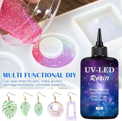 SolaraGlaze UV Resin Jewelry Making Kit with UV Lamp and Casting Tools 360g Crystal Clear&Low Odor DIY Jewelry Making Resin Kits, Resin Starter Kit for Keychain, Hair Clip and Earring - Image 3