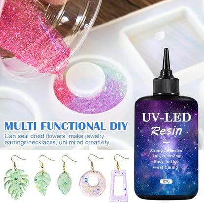 SolaraGlaze UV Resin Jewelry Making Kit with UV Lamp and Casting Tools 360g Crystal Clear&Low Odor DIY Jewelry Making Resin Kits, Resin Starter Kit for Keychain, Hair Clip and Earring - Image 3
