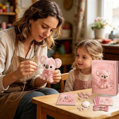 Pink Woodland Friends DIY Felt Patchwork Kit, Pastoral Wild Creatures Handicraft Activity, Manual Tailoring Bundle for Cute Ornament Shelf Décor Quilting Crafting Creative Gift Projects (Pink#D) - Image 3