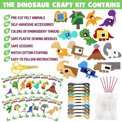 CiyvoLyeen Dinosaur Sewing Craft Kit DIY Kids Craft and Sew Set for Girls and Boys Educational Beginners Sewing Stuffed Animal Felt Plush Ornaments Set of 14 Sewing Kits for Kids Age 8 9 10 11 12 - Image 5