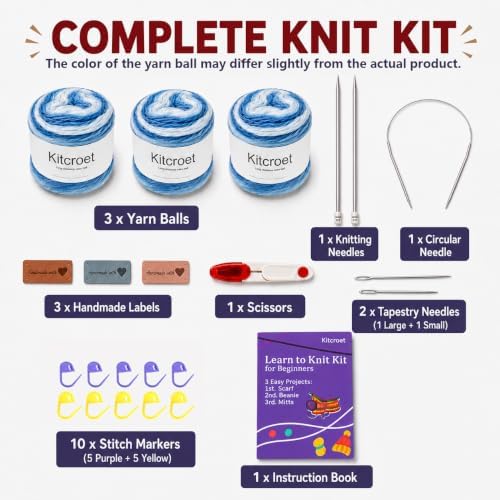 Knitting Kit for Beginners, Complete Starter Kit for Scarf, Hat, Gloves - Image 7
