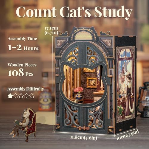 CUTEBEE Book Nook Kit for Adults, Cat Miniature House Kit, Adult Craft Gift - Image 2