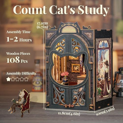 CUTEBEE Book Nook Kit for Adults, Cat Miniature House Kit, Adult Craft Gift - Image 2