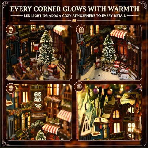3D Puzzle for Adults, Christmas Street Wooden Model Kit with LED Lights - Image 4