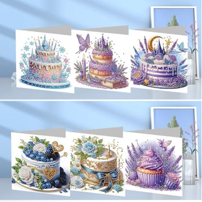 jinglinhh 6pcs Castle Birthday Cake Diamond Art Painting Greeting Cards with Envelopes, DIY Card Making Kits for Adults, Diamond Art Postcards Christmas Cards Craft Gifts - Image 4