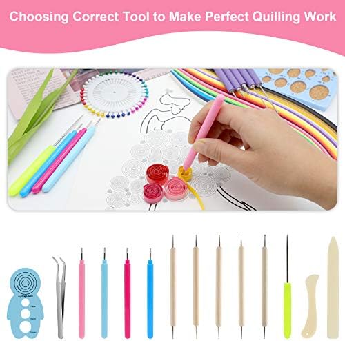 KITANIS 14Pcs Paper Quilling Tool and Supplies, Include 5Pcs Double Head Indentation Pens, 4Pcs Slotted Pens, 2Pcs Bone Folder Tools, Awl, Tweezer and Curling Coach for Card Making, Bookbinding - Image 6