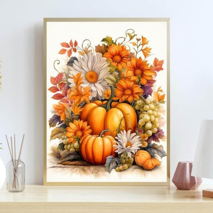 Thanksgiving Pumpkin Stamped Cross Stitch Kits for Beginners Adults - Flowers Counted Cross Stitch Kits Needlepoint Cross-Stitch Patterns Dimensions Needlecrafts Embroidery Kits Arts and Crafts - Image 3