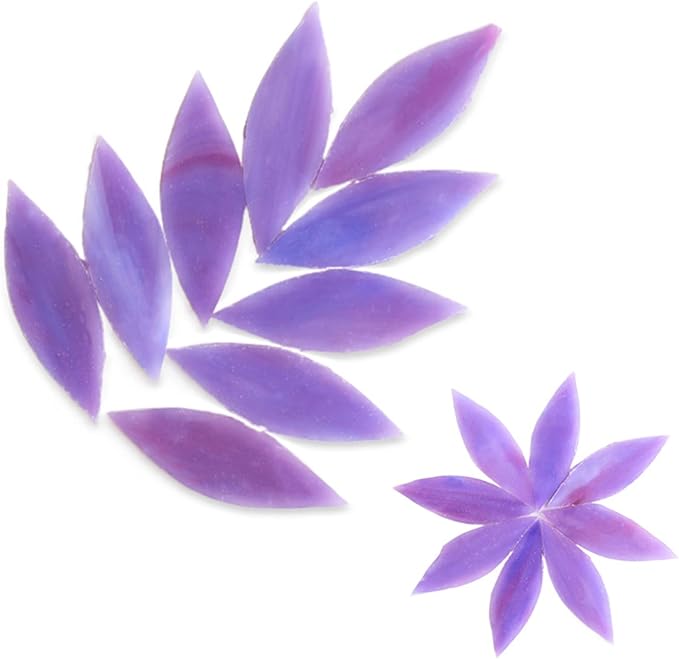 80pcs/100g Petal Leaves Mixed Colors Shine Crystal Series Mosaic Tiles, Glass Mosaic Tiles Glitter Crystal Mosaic Perfect for Home Decoration Crafts, 1.1x2.5 cm (Purple)