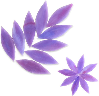 80pcs/100g Petal Leaves Mixed Colors Shine Crystal Series Mosaic Tiles, Glass Mosaic Tiles Glitter Crystal Mosaic Perfect for Home Decoration Crafts, 1.1x2.5 cm (Purple)