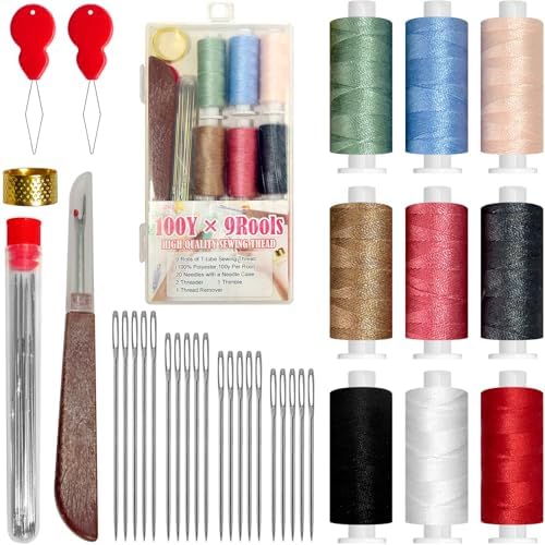 40pcs Sewing Kit for Home, Travel & Emergencies - Filled with 25 Large-Eye Stainless Steel Needles， 1 Seam Ripper，9 Sewing Thread， Sewing Supplies - Clear Box by QCZKB