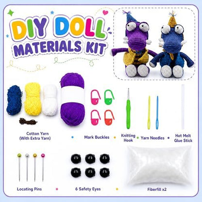 Crochet Kit for Beginners, DIY Crochet Amigurumi Craft Kit (Purple+Blue) - Image 3