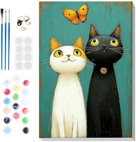 Bowetile Framed Paint by Numbers Cat Kit for Adults, Adults' Paint-by-Number Kits on Canvas, Painting by Numbers Kitten, Acrylic Number Painting Gifts for Home Wall Decor, 8x12in by BOWETILE