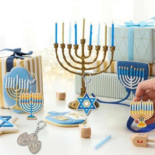 RattanView 24 Pcs Hanukkah Craft Keychains DIY Keychain, 12 Styles - Image 6