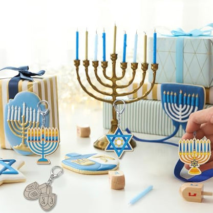 RattanView 24 Pcs Hanukkah Craft Keychains DIY Keychain, 12 Styles - Image 6