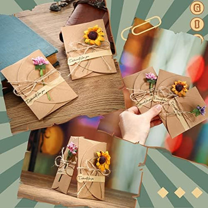 100 Set Artificial Wedding Flowers Mother's Day Thank You Greeting Card Kit DIY Blank Vintage Kraft Floral Holiday Cards Assorted Handmade Invitation Cards with Envelopes for Women Gifts Birthday - Image 7