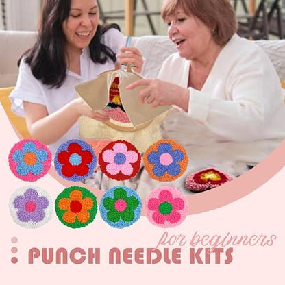 SEREDH Punch Needle Kit for Beginners Adults Easy Needle Punch Embroidery Set Including Threader Instruction Fabric Hoop Yarn Coaster DIY Making Kit Supplies,Set of 8 Flower Art Crafts Gifts - Image 2