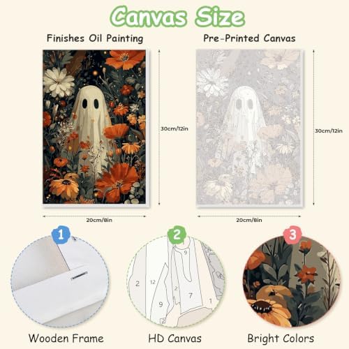 Spandrel Ghost Paint by Number Kits Floral for Adults, Halloween Paint by Number Kits on Canvas Daisy Flower, DIY Acrylic Oil Painting by Numbers Gitfs for Home Wall Decor, 8x12in - Image 2