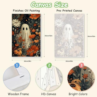 Spandrel Ghost Paint by Number Kits Floral for Adults, Halloween Paint by Number Kits on Canvas Daisy Flower, DIY Acrylic Oil Painting by Numbers Gitfs for Home Wall Decor, 8x12in - Image 2