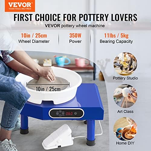 VEVOR Pottery Wheel for Adults Beginners, 10in Ceramic Wheel Forming Machine, 60-300RPM Adjustable Speed, Manual LCD Panel and Foot Pedal, Complete Pottery Set for Art Craft Work Home DIY - Image 2