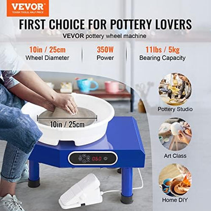 VEVOR Pottery Wheel for Adults Beginners, 10in Ceramic Wheel Forming Machine, 60-300RPM Adjustable Speed, Manual LCD Panel and Foot Pedal, Complete Pottery Set for Art Craft Work Home DIY - Image 2