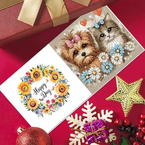 jinglinhh 6pcs Big-Eyed Cats Dogs Butterfly Diamond Art Painting Greeting Cards with Envelopes, DIY Card Making Kits for Adults, Diamond Art Postcards Christmas Cards Craft Gifts - Image 5