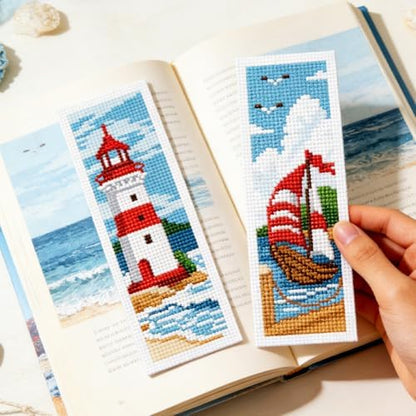 INFUNLY 6 Pack Cross Stitch Bookmark Kit Beach Scenery Stamped Pre-Printed Embroidery Bookmarks for Adults 8.5" x 3" DIY Set with Instructions, Craft Gift for Book Lovers Writers - Image 7
