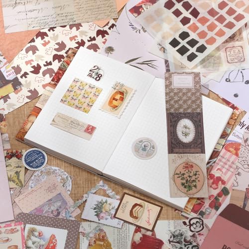 Upgraded Scrapbook Photo Album Supplies Kit with Tweezers and Glue Tape – Vintage Aesthetic Junk Journal Kit, Large Scrapbooking Paper, Sticker Pack, Notebook, DIY Craft, Gift for Adults (Goodtime) - Image 2