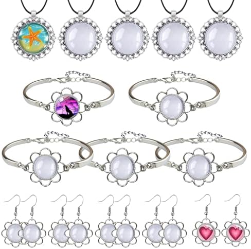Pendant Trays Set with Glass Cabochon for Jewelry Making Supplies, Floral by Unknown