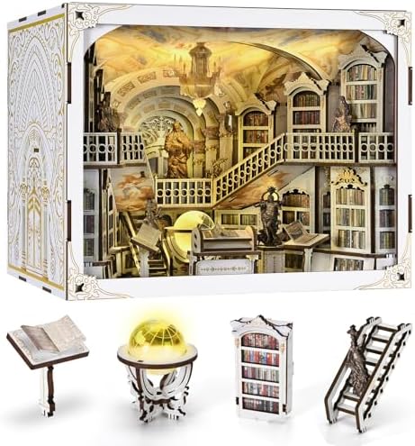 DIY Book Nook Kit, Library of Gods Max Miniature Dollhouse Kit with LED by CCCDF
