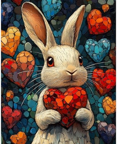 RICUVED Easter Paint by Numbers for Adults, Rabbit Paint by Numbers Kit for Adults Beginners, Heart DIY Acrylic Oil Painting on Canvas Easy for Gift Home Wall Decor 16x20 Inch by RICUVED