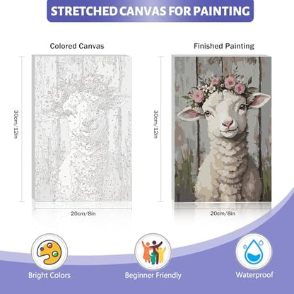 Framed Paint by Numbers Kit for Adults Beginner & Kids Ages 8-12, Lamb Paint by Numbers on Canvas with Frame, without Easel, DIY Number Painting for Adults Cute Animal for Home Decor Gift 8 x 12 Inch - Image 4