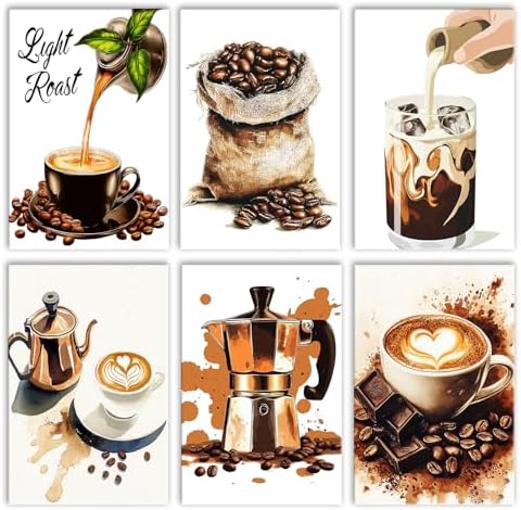 6 Pack Coffee Paint by Numbers Kit for Adults Beginners, Vintage Adult Paint by Number Kits on Canvas, Easy DIY Acrylic Oil Number Painting Kits for Gift, 8x12 Inches for Home Decor (Frameless)` by Tucocoo