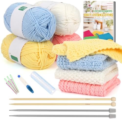 Aeelike Knitting Kit for Beginner Adult, Easy Dishcloth Knit Set, Color B by Aeelikescrochetworld