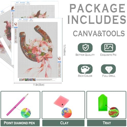 sdfkmlcdl Western Cowgirl Diamond Art Kits for Adults, Aesthetic Coquette Floral Pink Boots Horse Full Drill Diamond Painting Kits for Adults Beginners 4 Pack, 12x16 Inch - Image 3