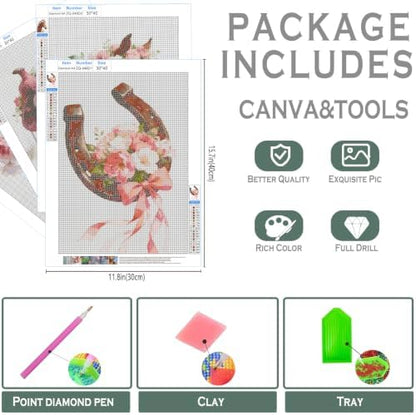 sdfkmlcdl Western Cowgirl Diamond Art Kits for Adults, Aesthetic Coquette Floral Pink Boots Horse Full Drill Diamond Painting Kits for Adults Beginners 4 Pack, 12x16 Inch - Image 3