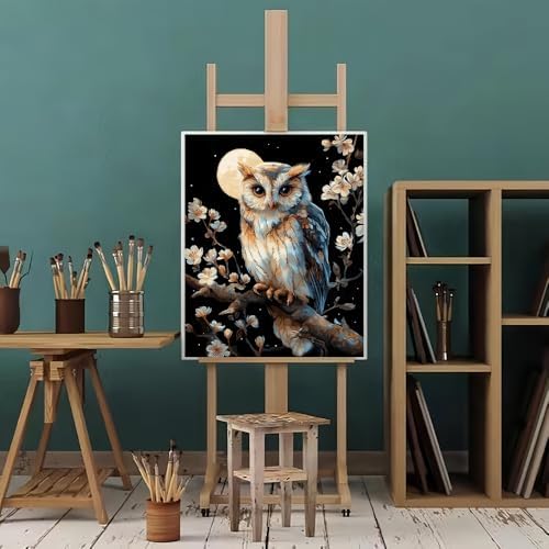 Natuyalo Paint by Numbers for Adults and Beginner, Owl and Moon Painting by Number Kits on Canvas, Animals Paint by Number Kit Funny DIY Home Wall Decor Gifts 16x20 inch - Image 2