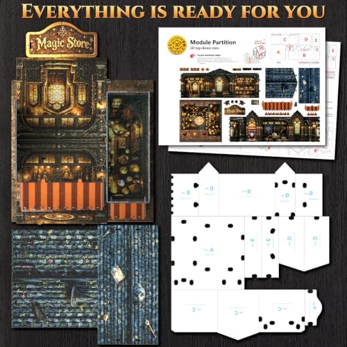 3D Puzzles for Adults,Halloween Magic Store Model Miniature House Kit,3D Paper Puzzle Open-Style Build for Adults Room Home Decor DIY Building House,Halloween Birthday Fun Gifts for Family and Friends - Image 5