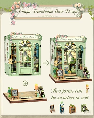 Cutefun Book Nook Kit - DIY Miniature Dollhouse Kit for Adults and Teens, French Flower Shop Mini House Building Kit with LED, 3D Wooden Puzzle for Beginner Creative Gifts (Champs-Élysées Florist) - Image 4
