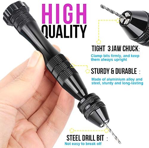 LEOBRO Hand Drill for Resin Molds, 12 cm Black Pin Vise with 10 PCS Steel Drill Bits (0.8-3mm), for Drilling Holes in Epoxy Resin, Polymer Clay, Wood, Making Jewelry Keychain Pendant - Image 3