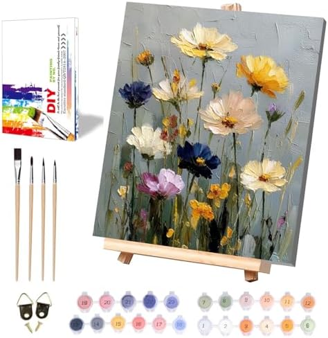 Flower Paint by Numbers for Adults with Framed Canvas - with Wooden Easel by xackcme