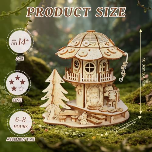 3D Wooden Puzzle for Adults,DIY Creative Mushroom House Model Kit - Image 2