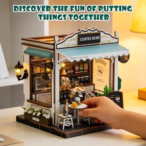 Book Nook Kit, 3D Wooden Puzzles Coffee Miniature House Dollhouse - Image 7