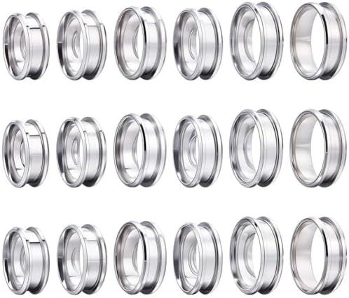 SUNNYCLUE 1 Box 18Pcs Stainless Steel Grooved Finger Ring US Size 7/8/9/10/11/12 Core Blanks 8mm Wide Empty Round Grooved Inlay Ring Blanks for Jewelry Making Kits Men Women DIY Craft Supplies by SUNNYCLUE